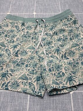 Quiksilver Teal and Cream Tropical Swim Trunks